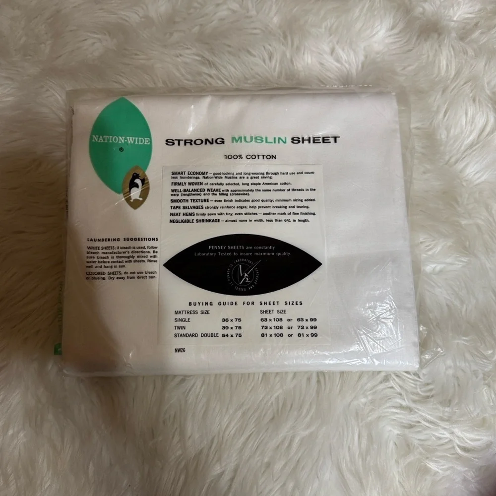 Vintage Penney’s Nation-Wide Strong Muslin 100% cotton sheet White New